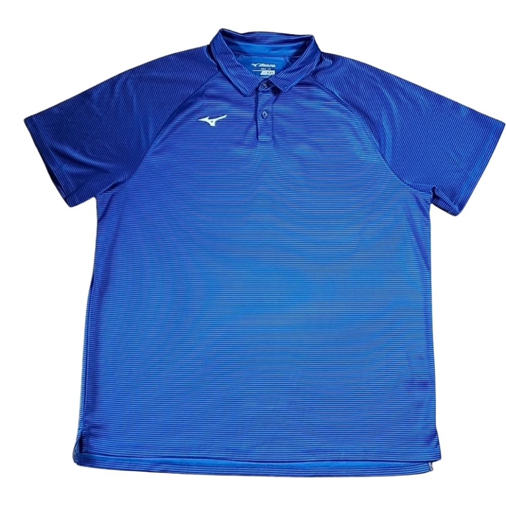 Mizuno Blue Striped Casual Golf Polo Shirt XXL Large Short Sleeve Activewear